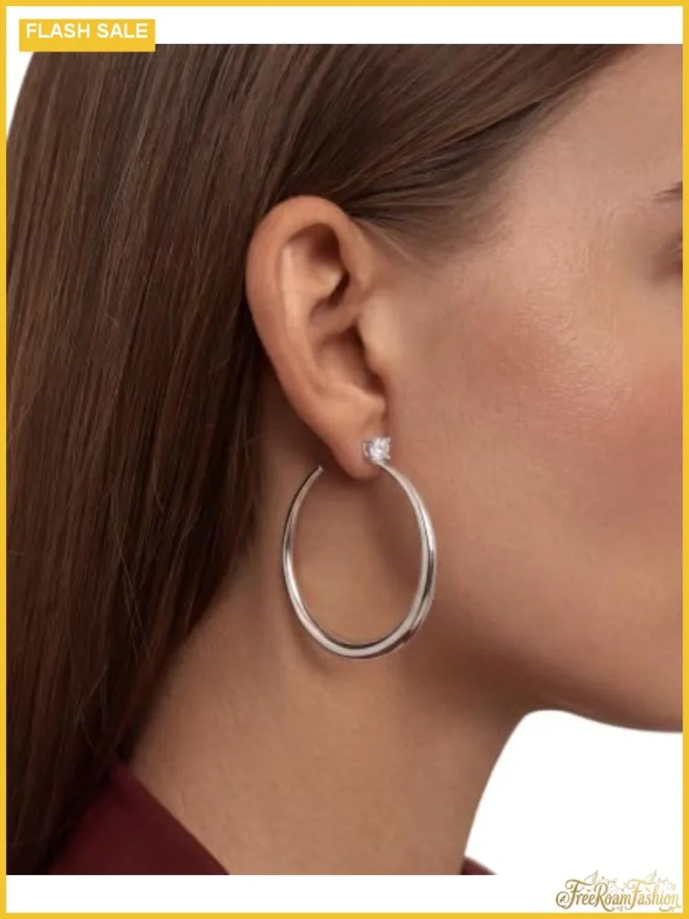 925 Sterling Silver Chunky Hoop Earrings for Women 60mm Statement